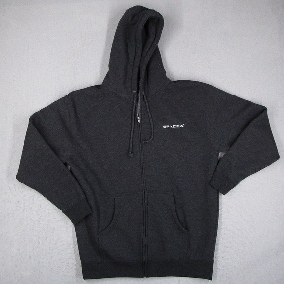 SpaceX Falcon Heavy Full Zip Hoodie Mens Large Gray FH Logo Graphic Sweatshirt